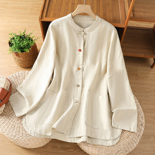 国风盘扣开衫 2025复古新中式 女春秋新款 衬衫 外套宽松上衣 棉麻长袖