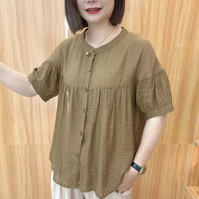 宽松显瘦棉麻大码女短袖衬衫夏季