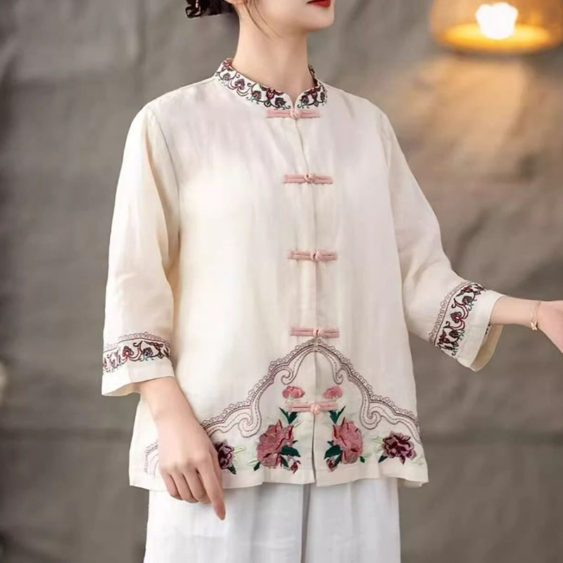 复古新中式棉麻长立领袖衬衫女装春夏季新款国风盘扣开衫宽松上衣,女装/女士精品,衬衫,淘宝优惠券,粉丝福利购,淘宝优惠卷