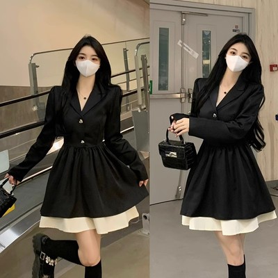 大码胖mm赫本风高级感西装连衣裙