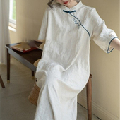 胖mm大码 时尚 女装 新款 复古长袍中国风改良旗袍长裙 洋气连衣裙夏季