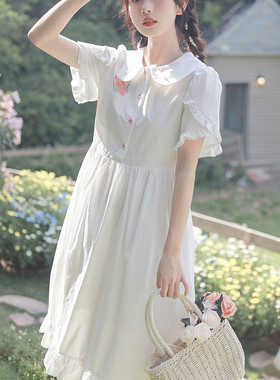 学生学院风白色温柔少女连衣裙女