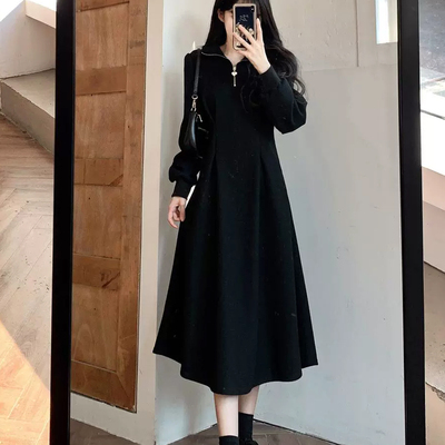 冬季拉链加绒加厚保暖连衣裙女秋