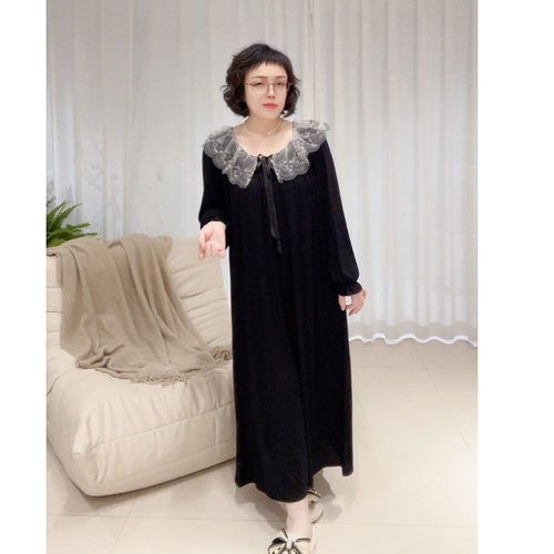 星纱之梦大码胖MM优雅仙气宽松显瘦长款睡裙家居服中年少女蕾丝边