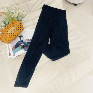 秋冬款女士双层保暖裤纯色净版胖MM中高腰打底光滑面料膝盖不起包