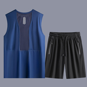 速干运动套装 t恤跑步健身训练服 冰丝无袖 男夏季 薄款