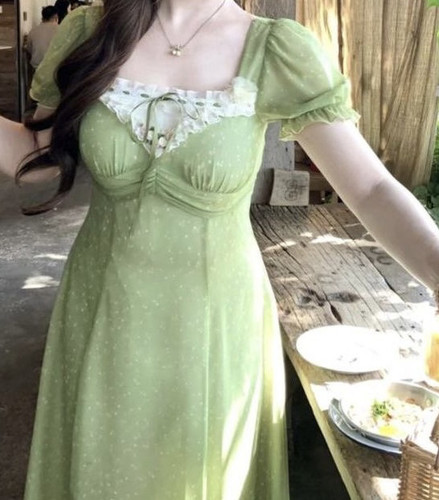 大码女装蕾丝花边领雪纺短袖连衣裙女夏季韩版微胖收腰显瘦长裙子
