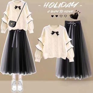 女童冬季穿搭一整套高级感超好看韩系毛衣中大童巨好看冬装裙子潮