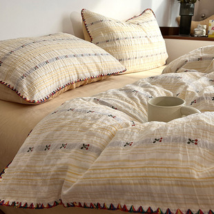 月光巴士樱桃红了纯棉色织水洗棉提花四件套柔软全棉床单被套床笠