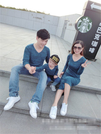 儿童长袖T恤亲子装春秋季Q1男宝宝云彩棉卫衣女童连衣裙妈妈长裙