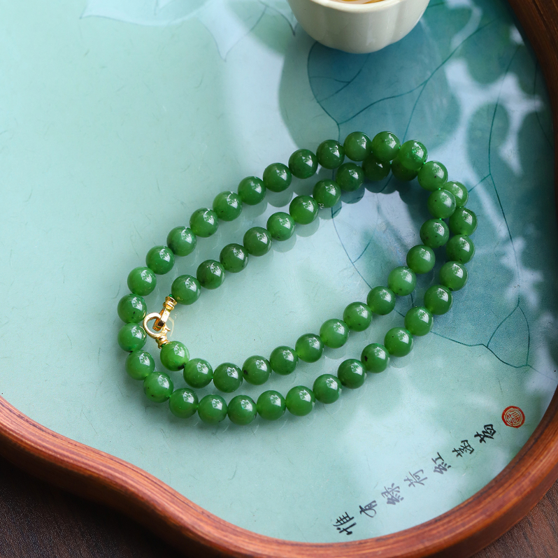 【慕斯格瑞】8mm和田玉碧玉项链（带黑点）JY0341120022