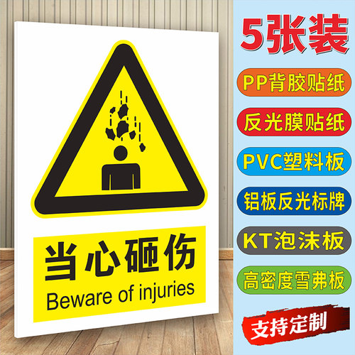 当心砸伤安全警示标识牌提示贴纸