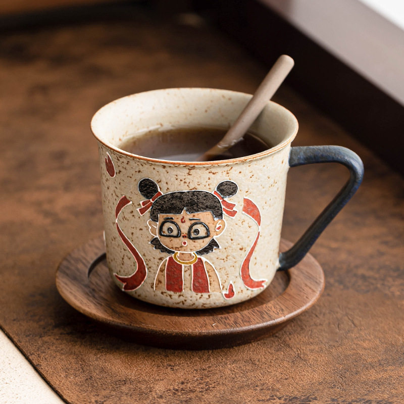 青花火石红咖啡杯哪吒闹海喝水杯子网红高档马克杯陶瓷家用茶咖杯,餐饮具,咖啡杯,淘宝优惠券,粉丝福利购,淘宝优惠卷