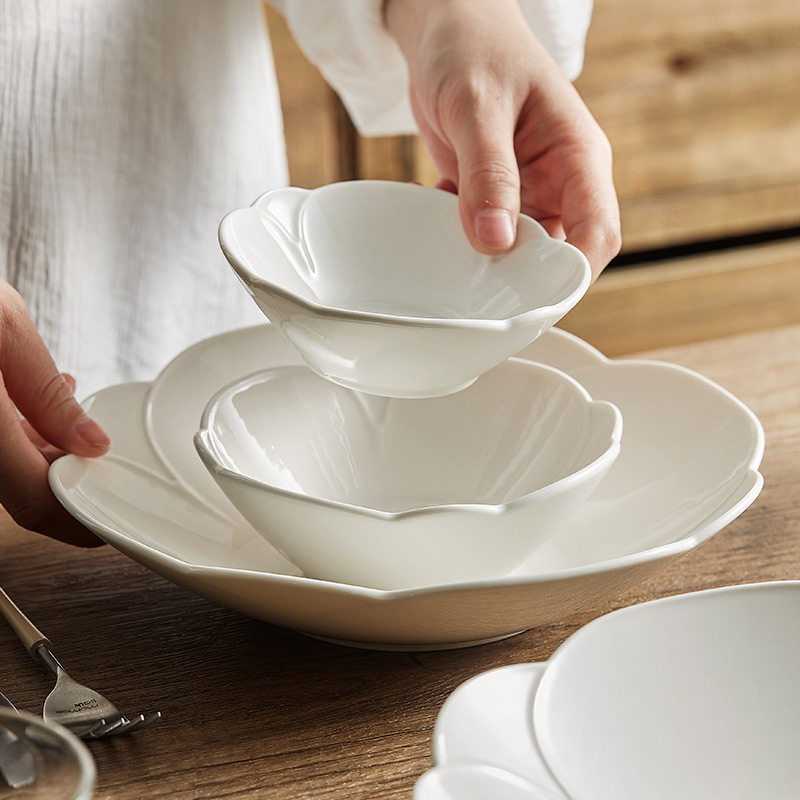 德化花瓣碗盘家用2026新款高档会所酒店餐厅沙拉碗陶瓷日式汤面碗,餐饮具,泡面碗,淘宝优惠券,粉丝福利购,淘宝优惠卷