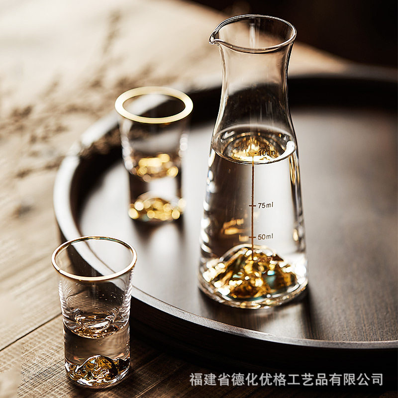 一品江山金山金箔水晶白酒杯分酒壶1壶1杯家用套装创意小酒杯酒盅,餐饮具,白酒杯,淘宝优惠券,粉丝福利购,淘宝优惠卷