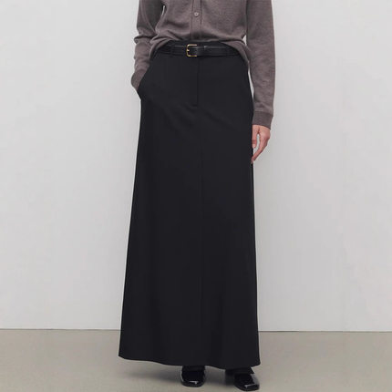 TH～ROW半身裙女秋极简风高腰显瘦百搭包臀裙A字裙过膝长裙子