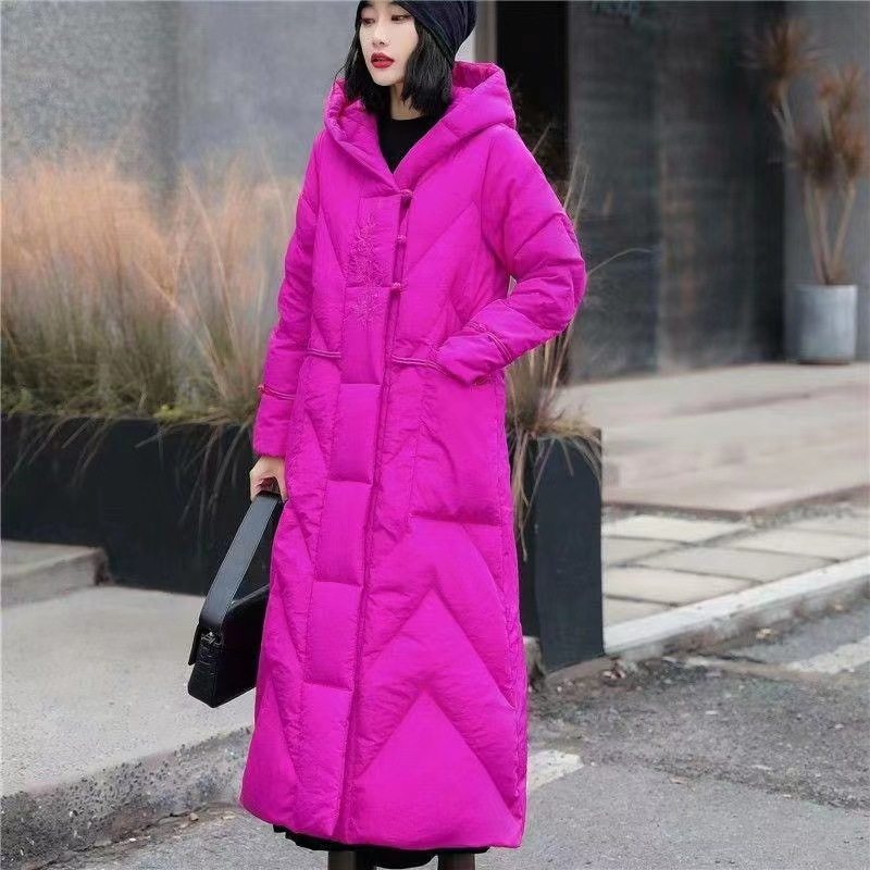 中国风盘扣刺绣过膝白鸭绒长款羽绒服女2023冬,女装/女士精品,羽绒服,淘宝优惠券,粉丝福利购,淘宝优惠卷