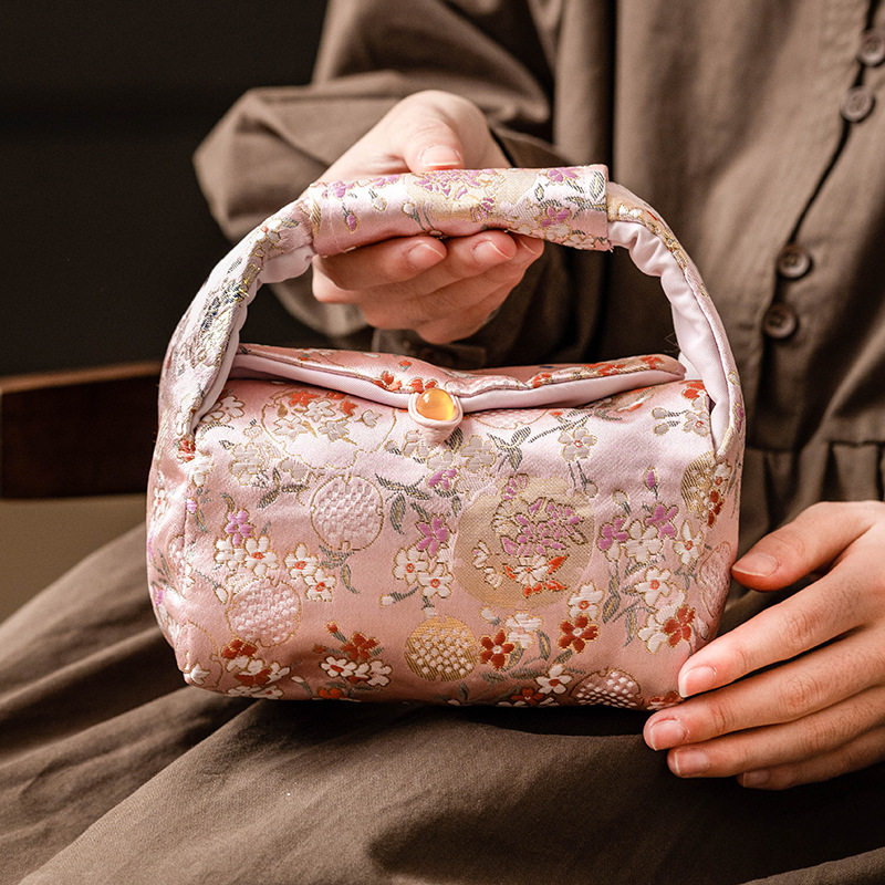 粉色石竹花织锦收纳包高颜值女士手提包户外露营包手工茶包袋,餐饮具,茶包袋,淘宝优惠券,粉丝福利购,淘宝优惠卷