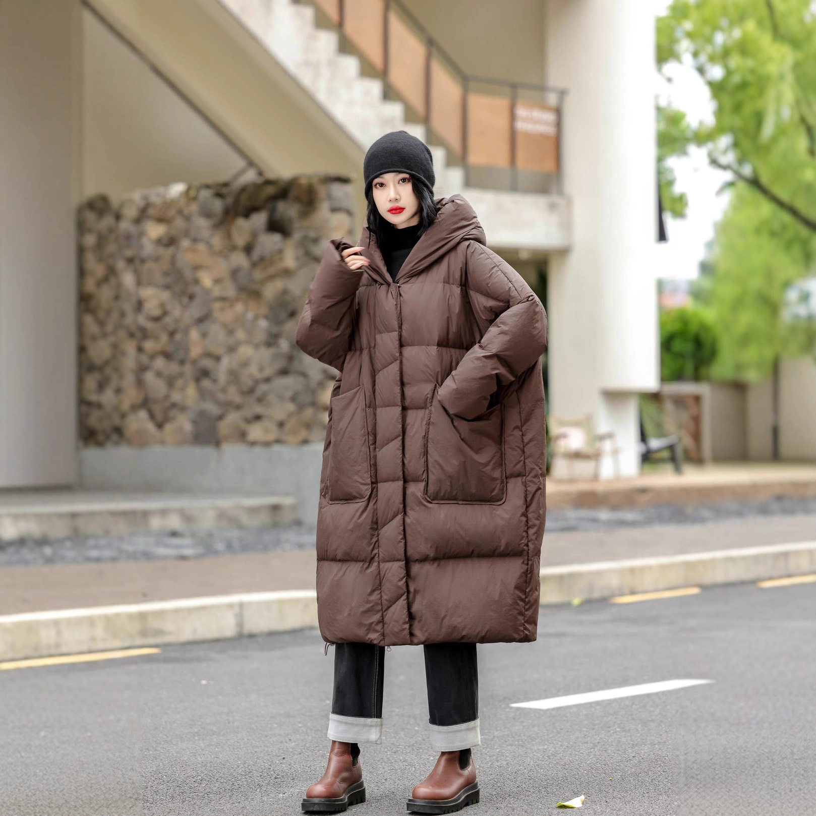 连帽过膝羽绒服女中长款冬季新款韩版宽松百搭加厚白鸭绒保暖外套,女装/女士精品,羽绒服,淘宝优惠券,粉丝福利购,淘宝优惠卷