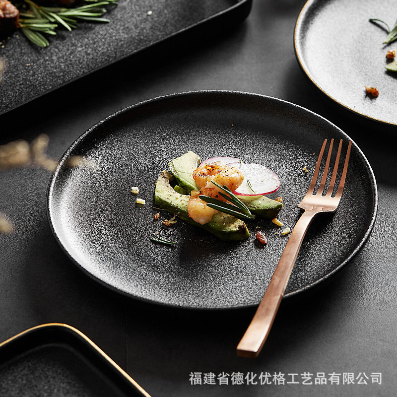 黑晶磨砂釉牛排盘子西餐刀叉套装家用日式创意牛扒盘平盘酒店餐具,餐饮具,泡面碗,淘宝优惠券,粉丝福利购,淘宝优惠卷