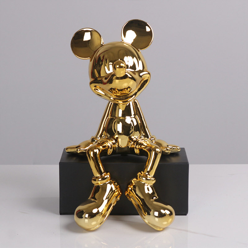 电镀坐姿米奇摆件售楼处样板房软装饰品创意儿童房米老鼠卡通摆设
