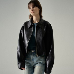 N短皮衣外套女2025春秋设计感小众黑色宽松夹克上衣 PATTE FACA