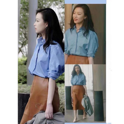 Th~ Row 蓝色衬衫女2025年春夏季纯棉衬衣简约设计百搭气质上衣装