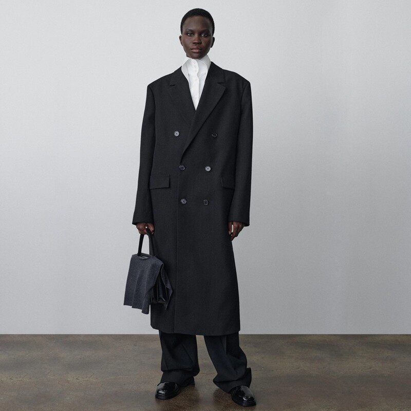 Th~Row 羊绒大衣女2025秋冬新款后开叉毛呢长款羊毛混纺大衣外套