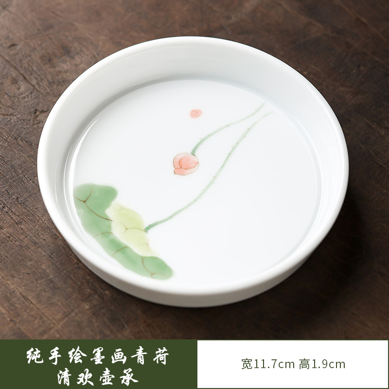 纯手绘墨画陶瓷储水壶承干泡盘茶具配件紫砂壶养壶垫盖碗底座茶托