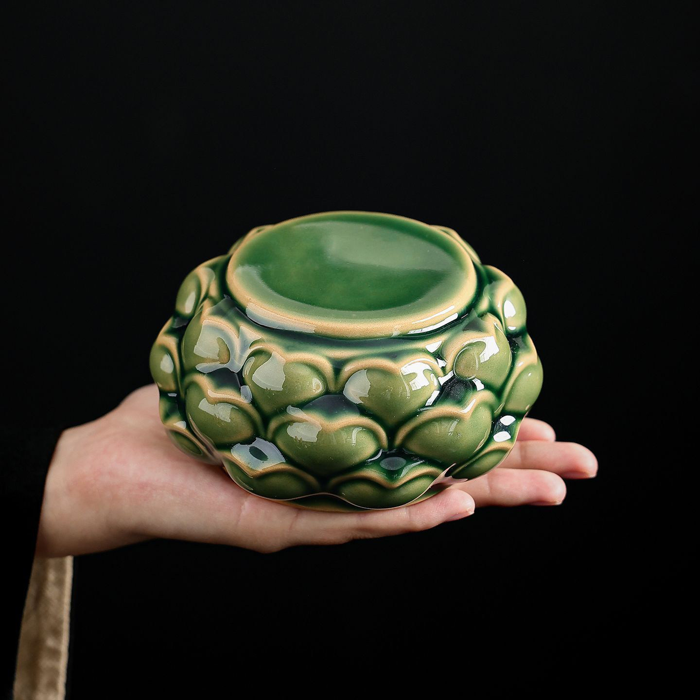 仿古柴烧釉陶瓷莲花底座复古置物架树桩壶承茶托干泡台茶道零配件