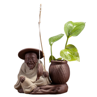 宇轩 紫砂茶宠渔翁垂钓花器摆件客厅陶瓷鱼缸造景可养姜太公钓鱼