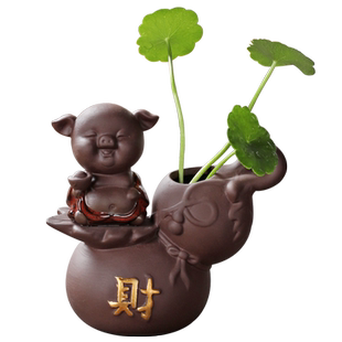 宇轩 创意小花器紫砂茶宠仿石头摆件手工花器装饰品水培花插摆件