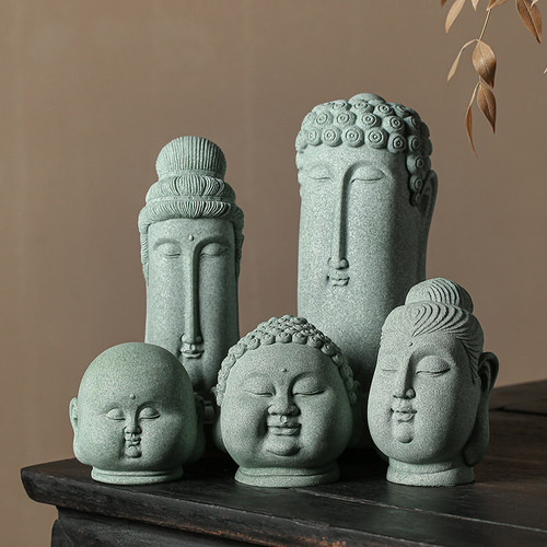 宇轩中式禅意佛头茶宠摆件