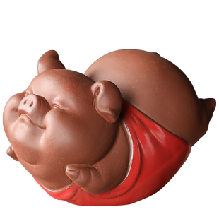 宇轩紫砂手工茶宠摆件茶玩茶艺窑变飞天小猪精品可养招财家居摆件