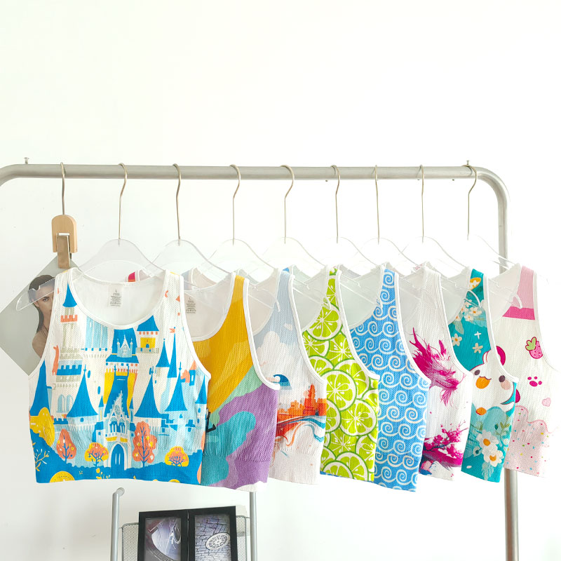 美背印花运动背心固定杯不走光