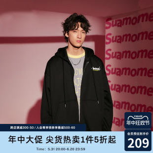 上衣外套 SUAMOMENT抓痕涂鸦字母印花开衫 卫衣男女宽松休闲连帽衫