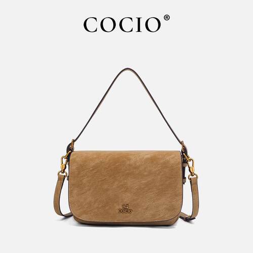 cocio美式复古磨砂腋下单肩包横款翻盖托特斜挎包包休闲度假邮差