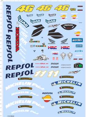 72882整版胶 1/6 REPSOL RC211V 46号模型车摩托车水贴纸