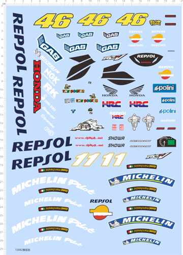72882整版胶 1/6 REPSOL RC211V 46号模型车摩托车水贴纸