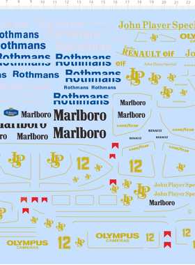73490整版胶 JPS ROTHMANS 万宝路一级方程式赛车汽车模型水贴
