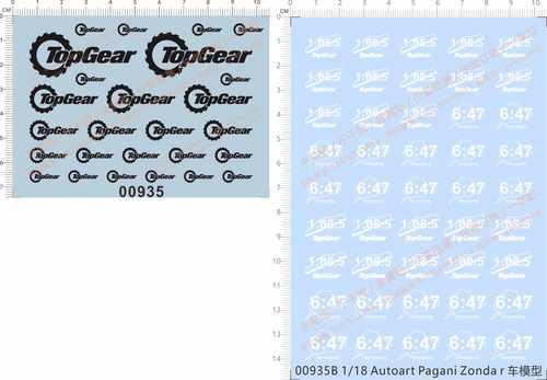 00935整版TopGear  Autoart Pagani Zonda r 6:47 模型车水贴现货