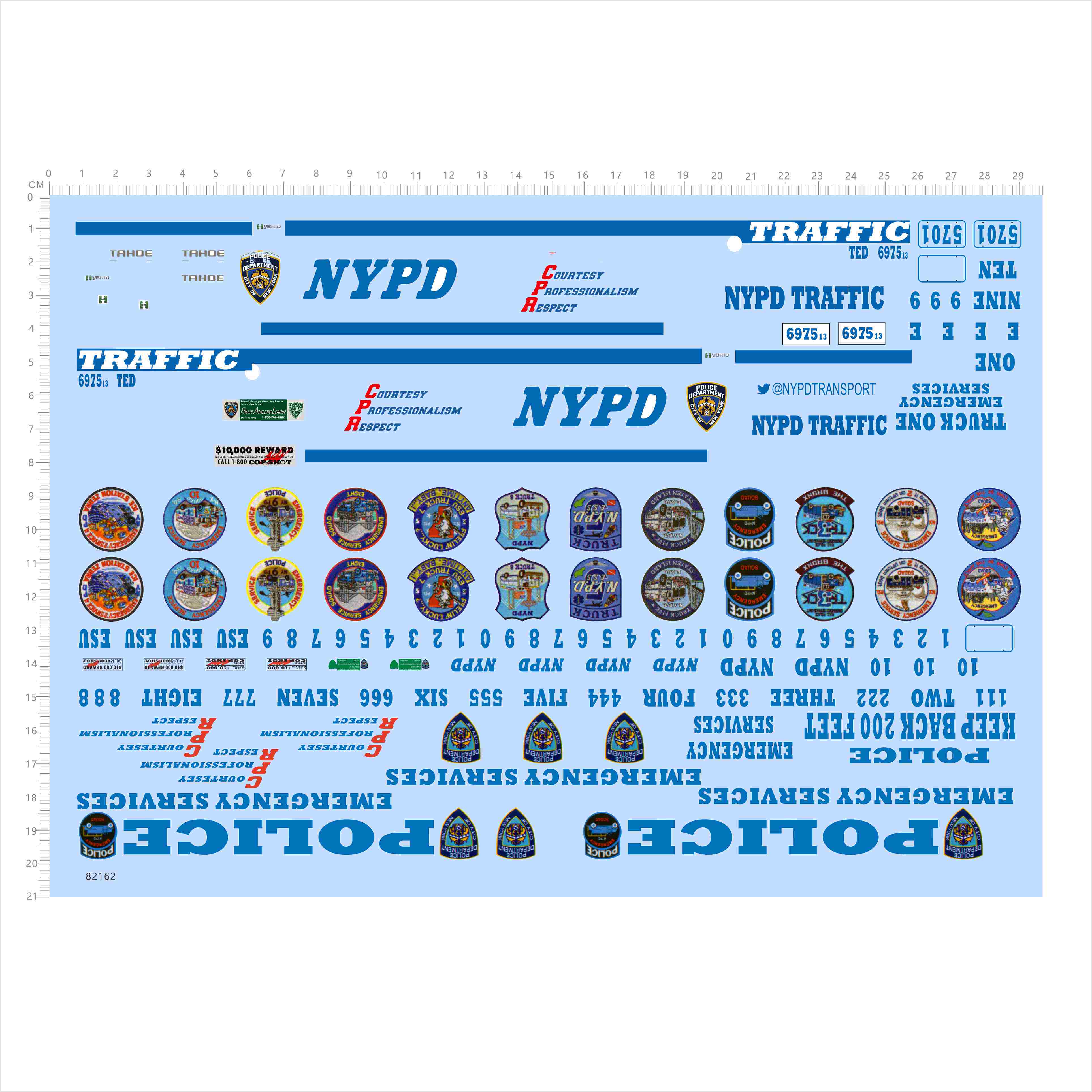 82162比例模型车水贴1/18 NYPD美国警车儿童玩具车traffic 2405