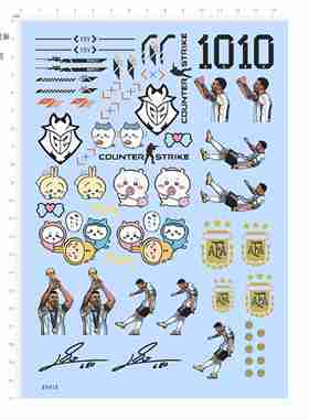 85418吉伊卡哇C罗CS球星卡通签名车钥匙模型水贴可撕膜不干胶现货