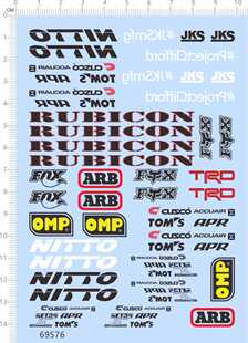 69576 整版胶1/10吉普车RUBICON TRD NITTO SCX10 OMP模型车水贴