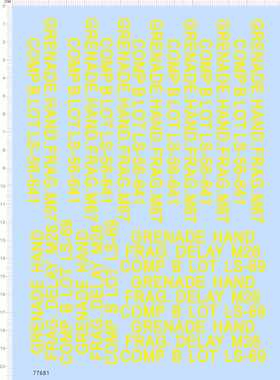 77681整版胶 无比例 GRENADE HAND FRAG.DELAY M26 模型水贴2402