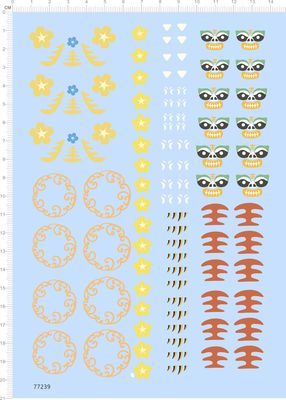 77239整版新年蝉纹身花朵黄色王手办模型眼睛定制打印2401水贴纸