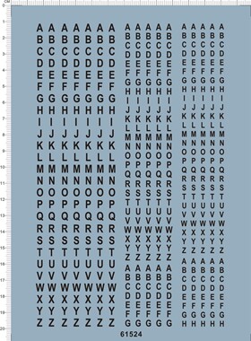 61524  整版胶 arial 英文字母模型水贴纸 现货