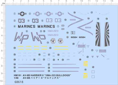 68618整版胶HM191 1/48 AV-8B HARRIER VMA-223 marines bulldogs
