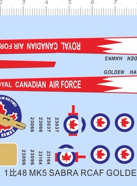 65701加拿大飞机1/48 MK5 SABRA RCAF GOLDEN HAWKS剪纸模型水贴