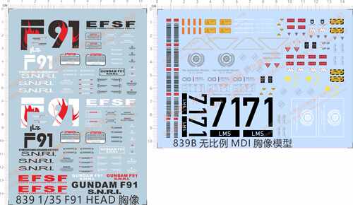 839 F91 GUNDAM HEAD MDI NAVIGATOR HELMET LMS gd头胸像水贴纸